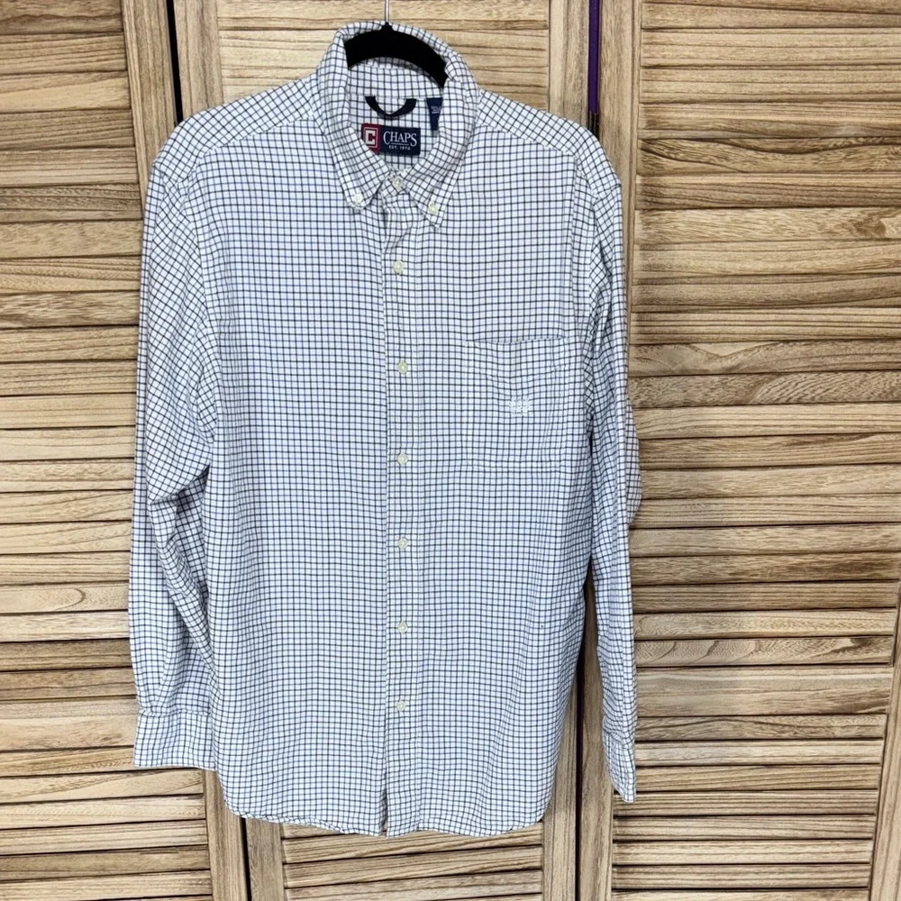 Chaps Shirts Men's White and Blue Plaid Long Sleeve Button Down Size L - Picture 2 of 14